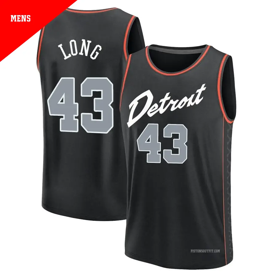 ＃43 Men's Grant Long Detroit Pistons 2023/24 Fast Break Black City Edition Jersey