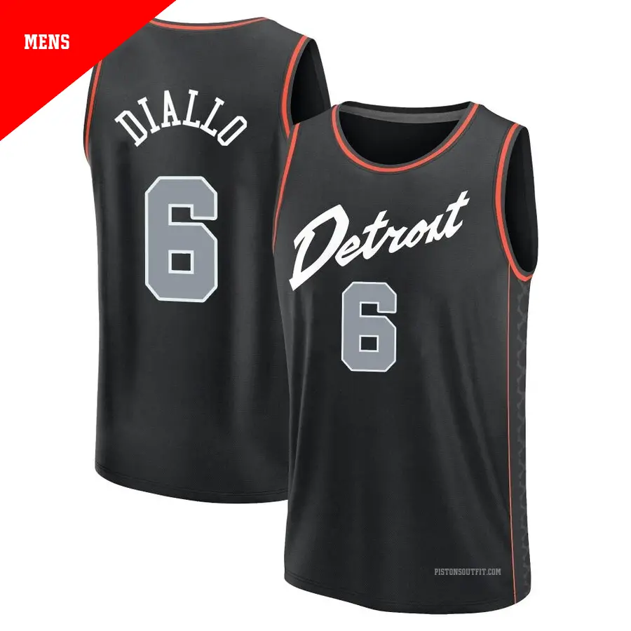 ＃6 Men's Hamidou Diallo Detroit Pistons 2023/24 Fast Break Black City Edition Jersey